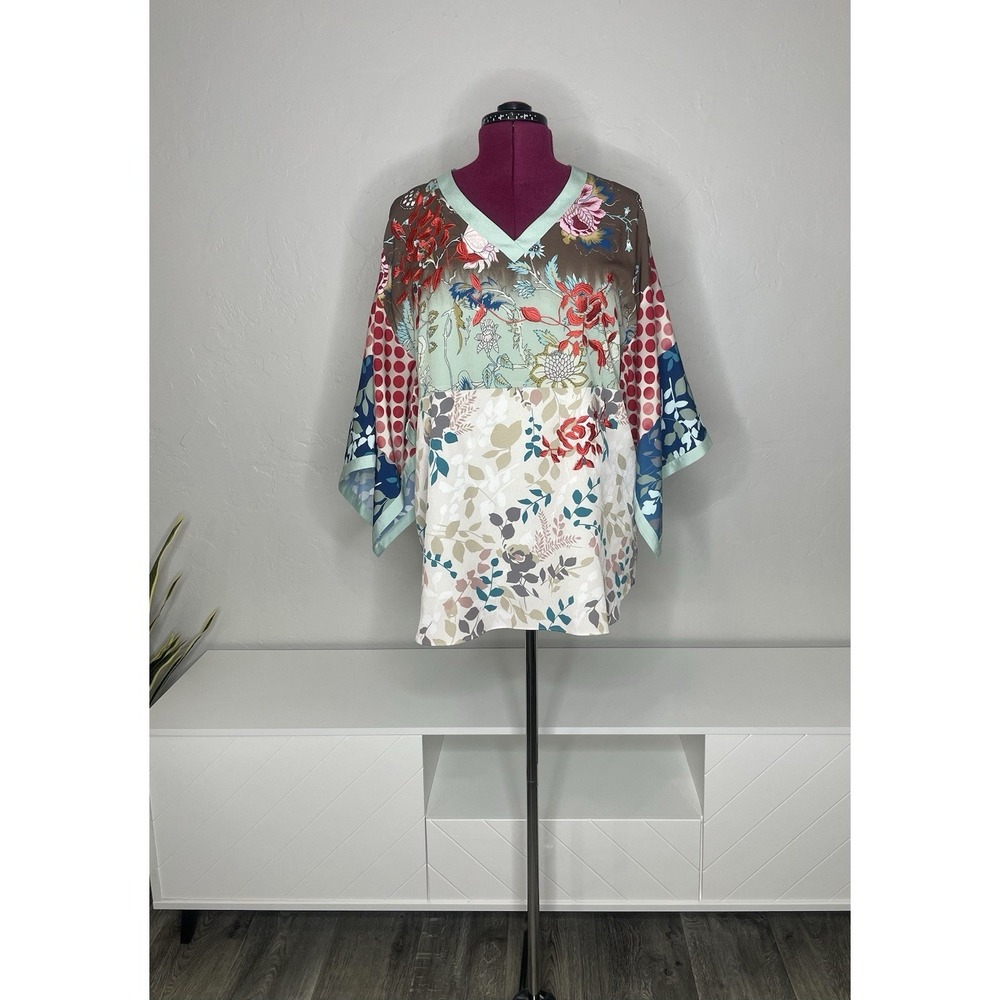 Soft‎ Surroundings Tunic Top Women's PL Embroidered Kimono Sleeves Multicolor